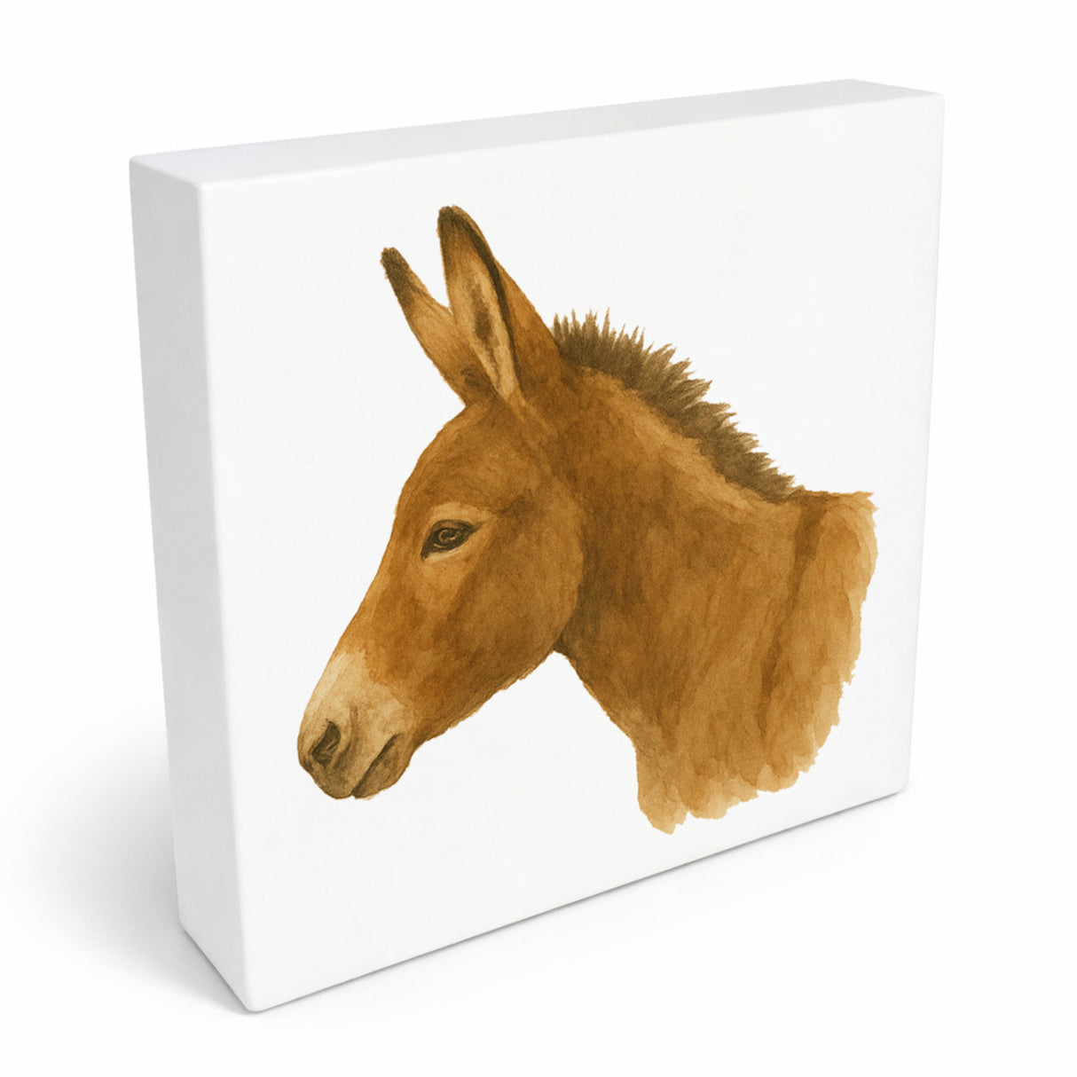 Eselmomente Eselkopf Aquarell Holzbild in 10x10 cm zum Stellen oder Aufhängen