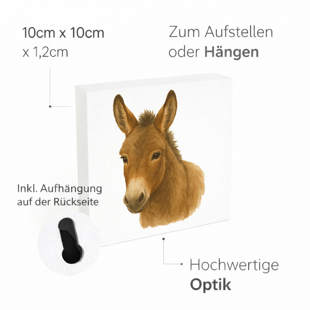 Eselmomente Esel Porträt Holzbild in 10x10 cm zum Stellen oder Aufhängen