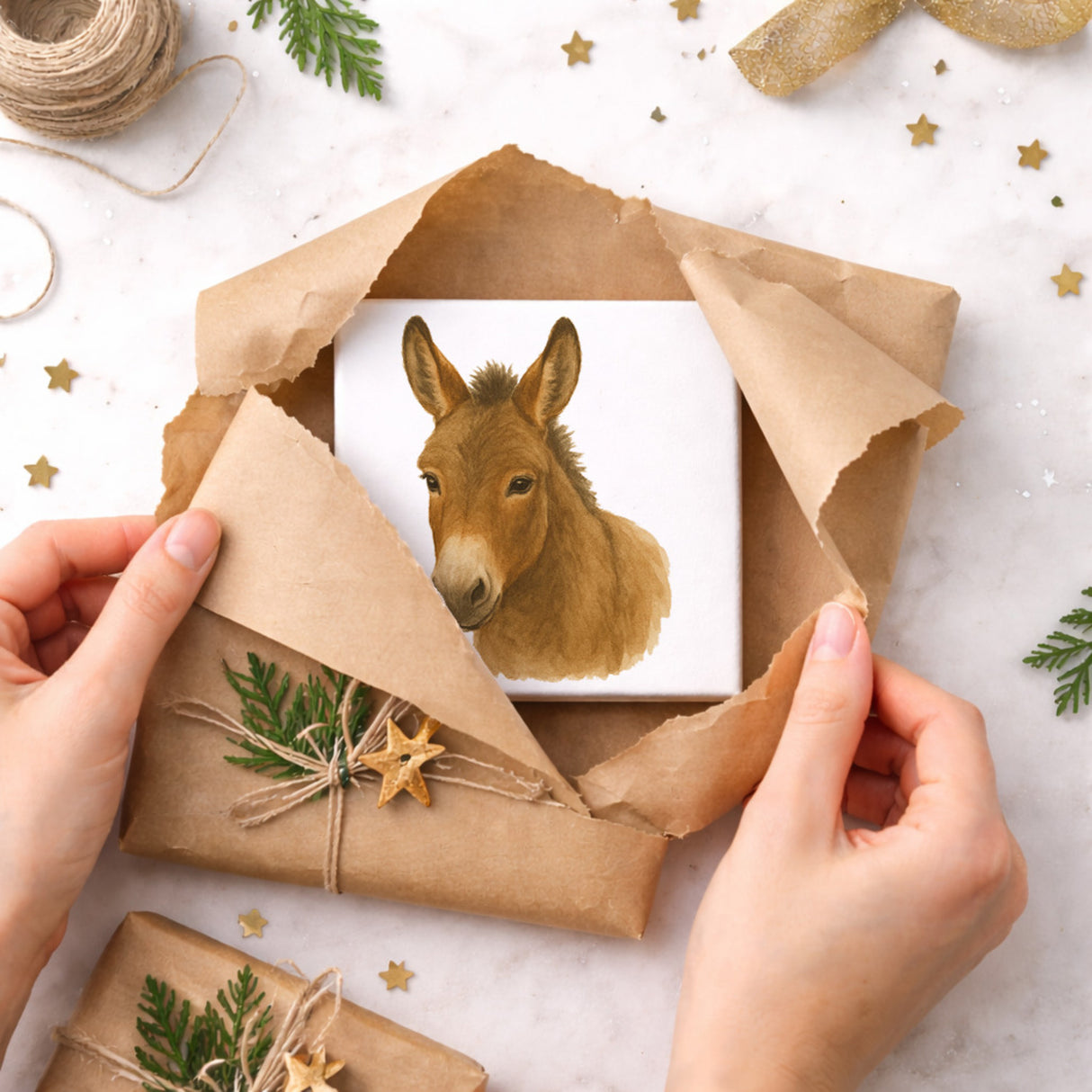 Eselmomente Esel Porträt Holzbild in 10x10 cm zum Stellen oder Aufhängen