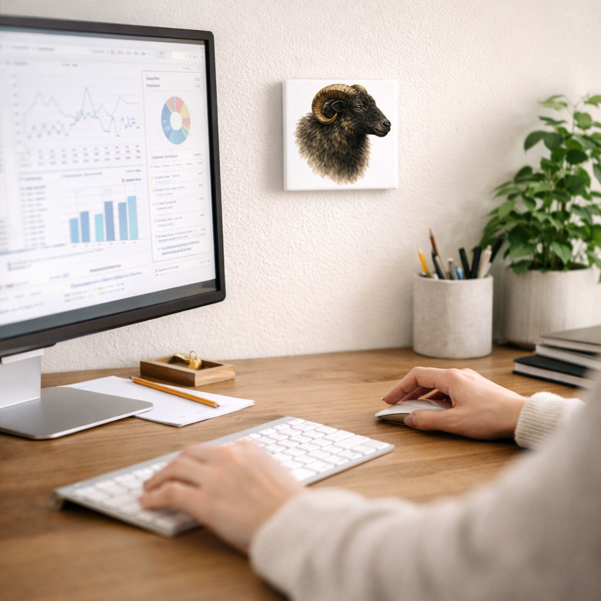 Flauschiger Charme Heideschnuckenkopf Holzbild in 10x10 cm zum Stellen oder Aufhängen