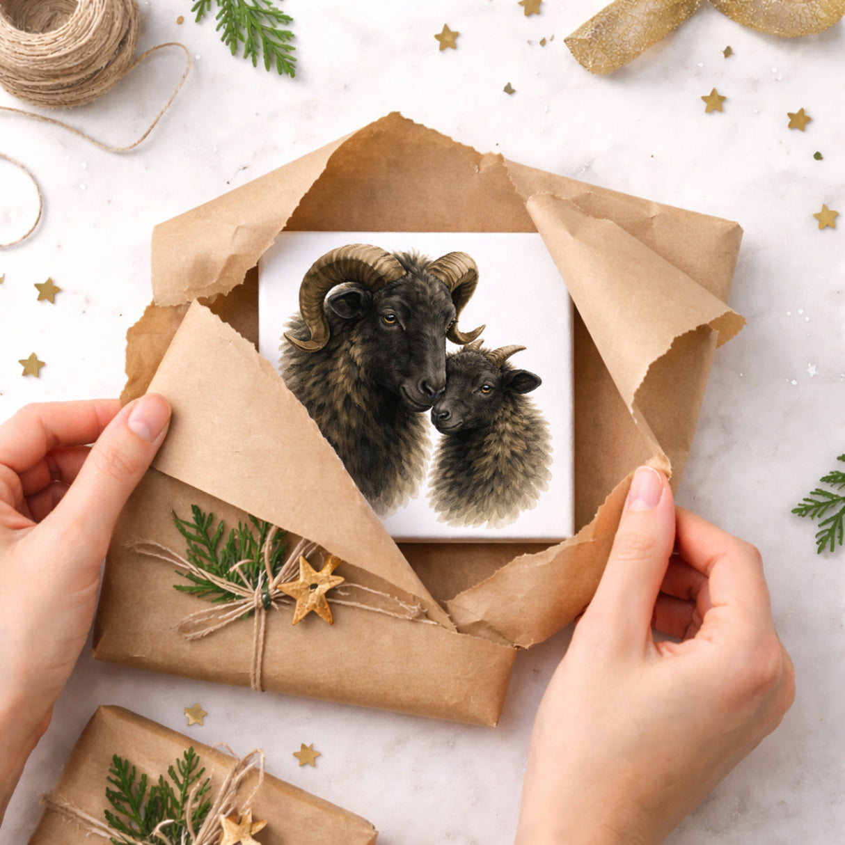 Flauschiger Charme Heideschnucke und Lamm Holzbild in 10x10 cm zum Stellen oder Aufhängen
