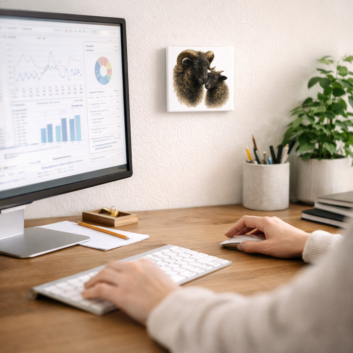Flauschiger Charme Heideschnucke und Lamm Holzbild in 10x10 cm zum Stellen oder Aufhängen