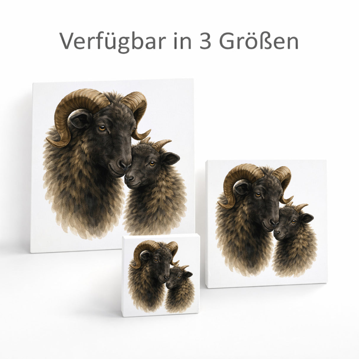 Flauschiger Charme Heideschnucke und Lamm Holzbild in 10x10 cm zum Stellen oder Aufhängen