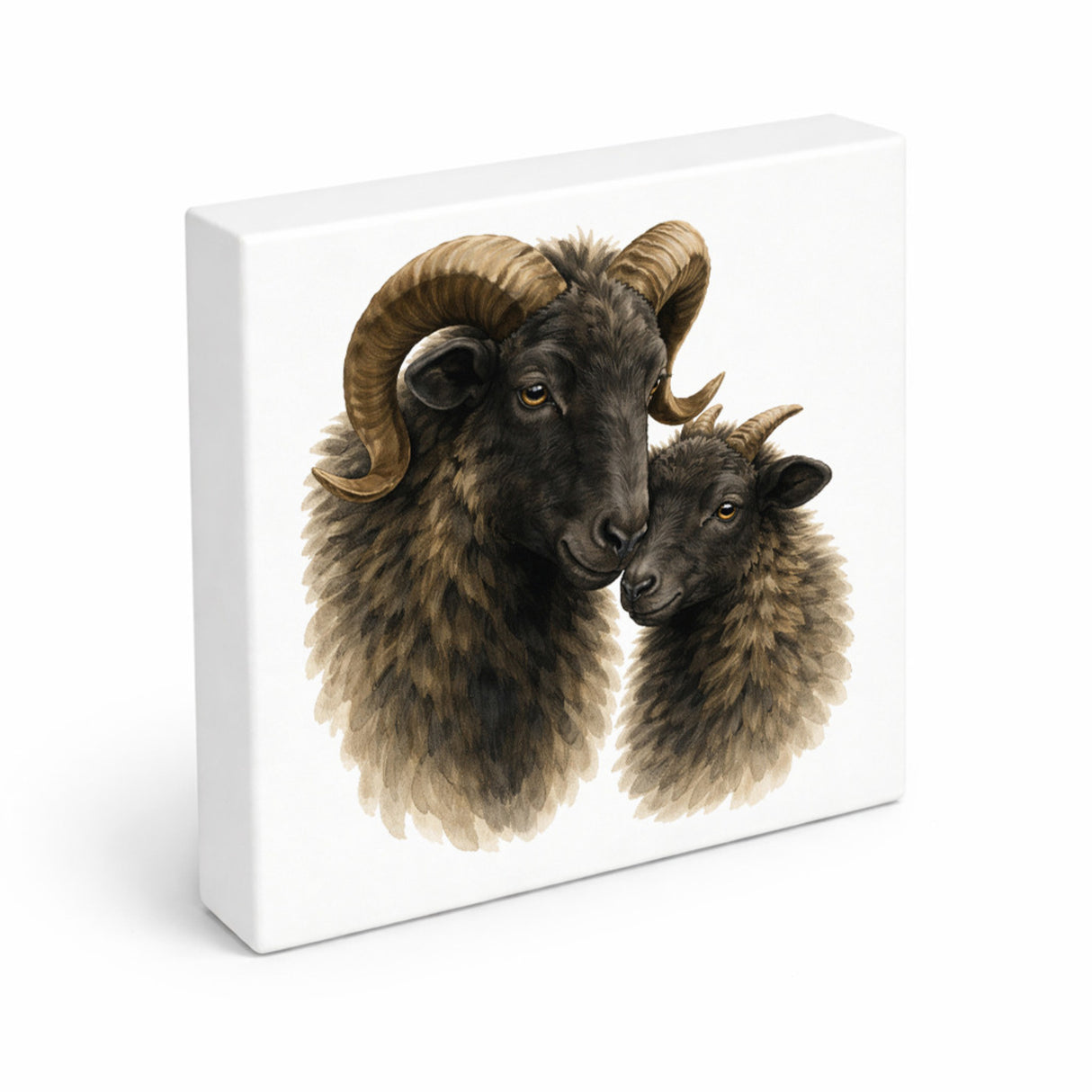 Flauschiger Charme Heideschnucke und Lamm Holzbild in 10x10 cm zum Stellen oder Aufhängen