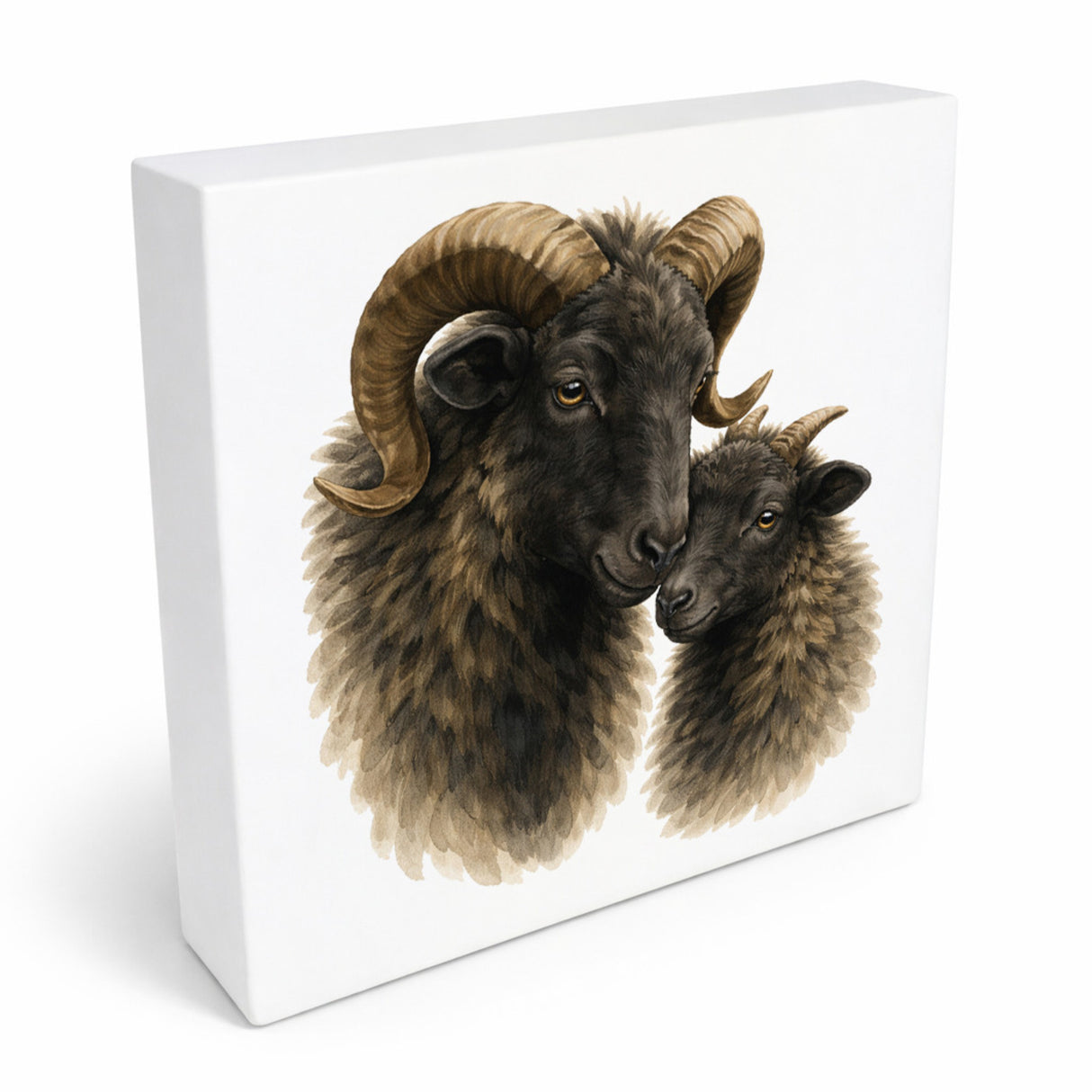 Flauschiger Charme Heideschnucke und Lamm Holzbild in 10x10 cm zum Stellen oder Aufhängen