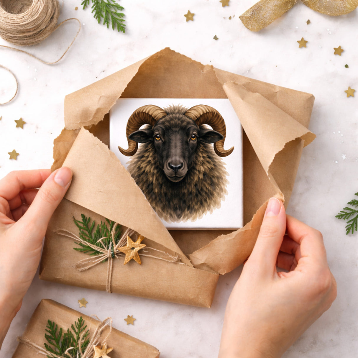 Flauschiger Charme Heideschnucke Holzbild in 10x10 cm zum Stellen oder Aufhängen