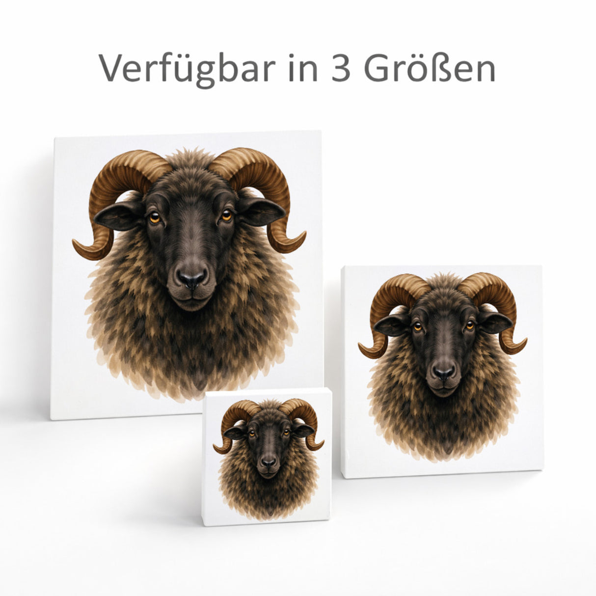 Flauschiger Charme Heideschnucke Holzbild in 10x10 cm zum Stellen oder Aufhängen