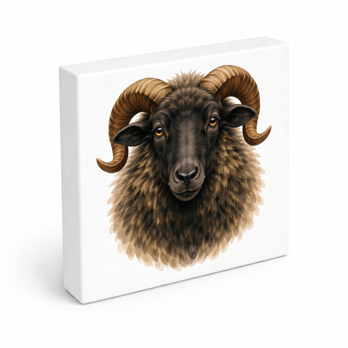 Flauschiger Charme Heideschnucke Holzbild in 10x10 cm zum Stellen oder Aufhängen