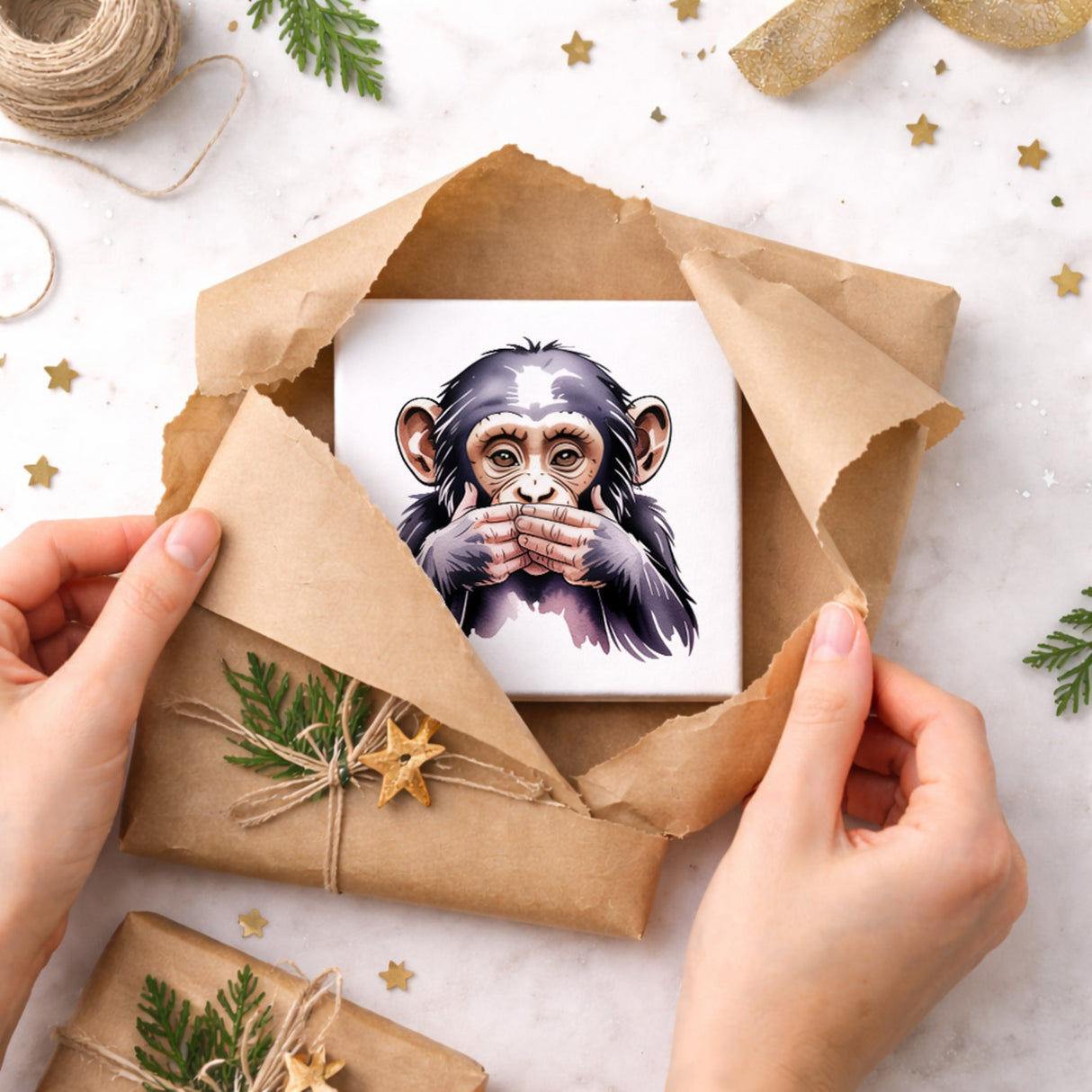Die drei Affen nichts sprechen Holzbild in 10x10 cm zum Stellen oder Aufhängen