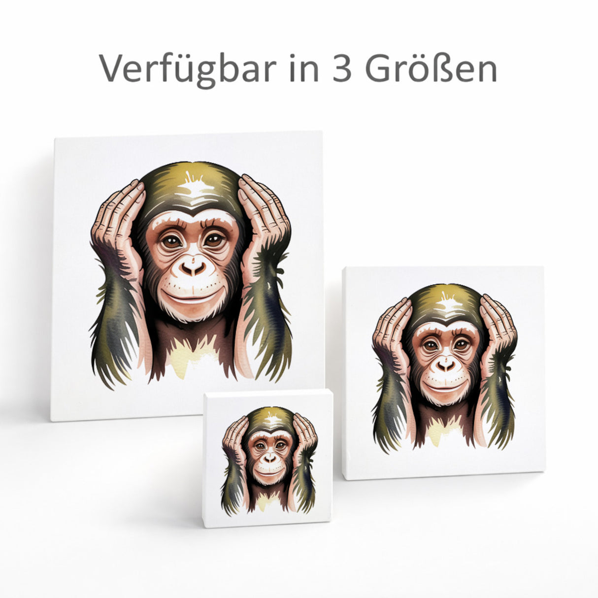 Die drei Affen nichts hören Holzbild in 10x10 cm zum Stellen oder Aufhängen