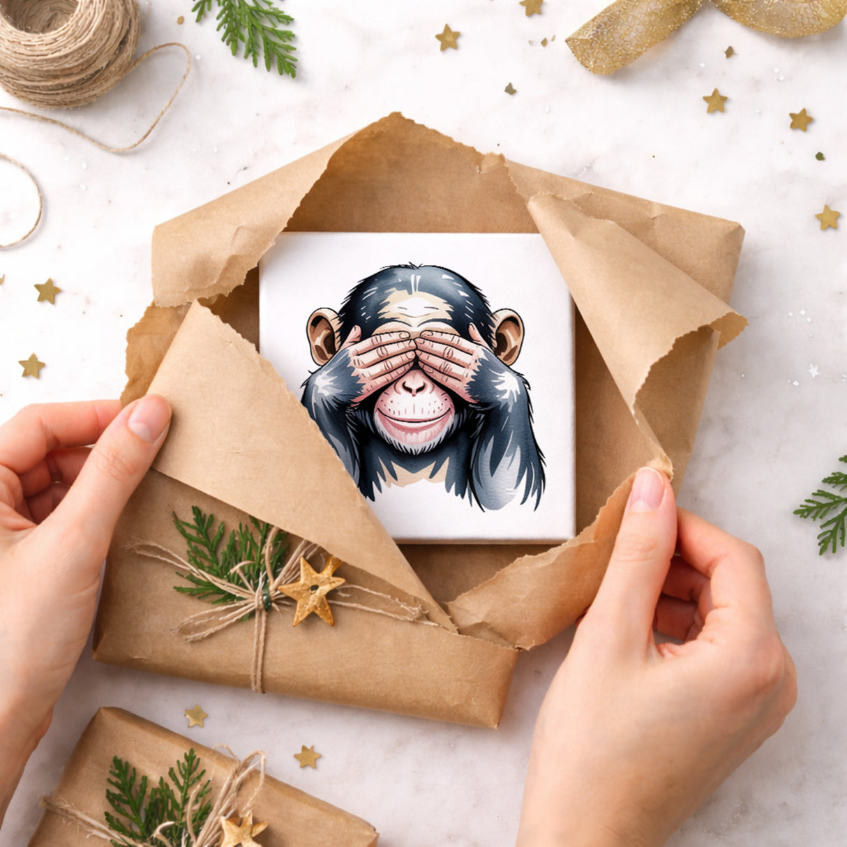 Die drei Affen nichts sehen Holzbild in 10x10 cm zum Stellen oder Aufhängen