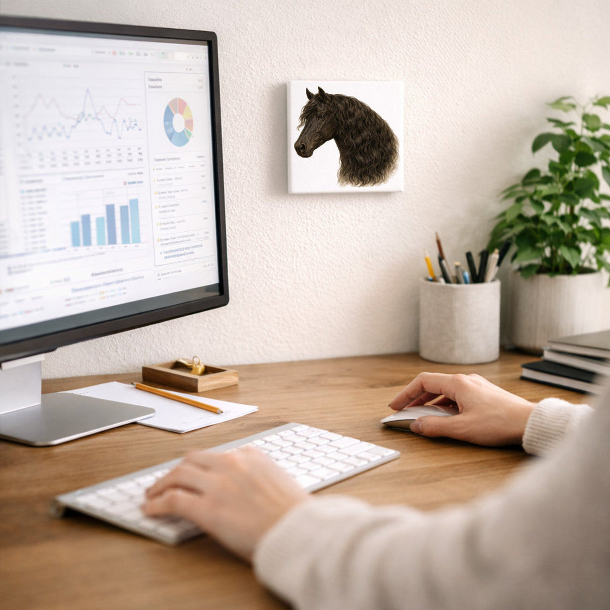 Prächtige Schönheiten Pferde Friese Pferdekopf Holzbild in 10x10 cm zum Stellen oder Aufhängen