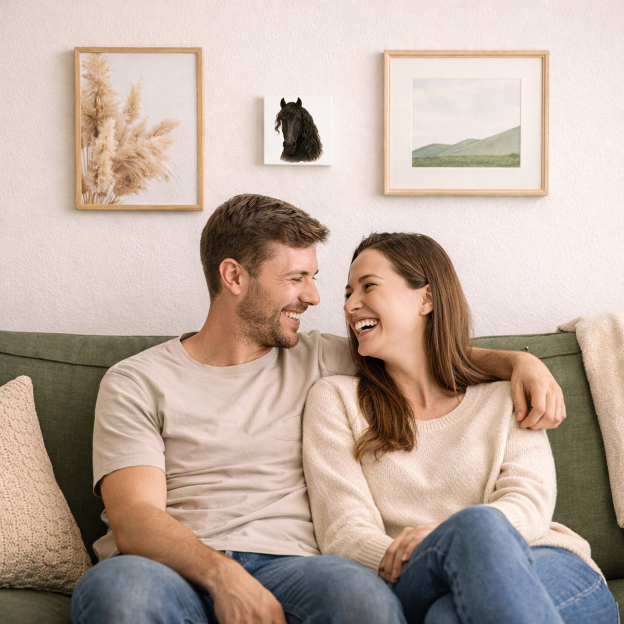 Prächtige Schönheiten Friese Portrait Pferde Holzbild in 10x10 cm zum Stellen oder Aufhängen