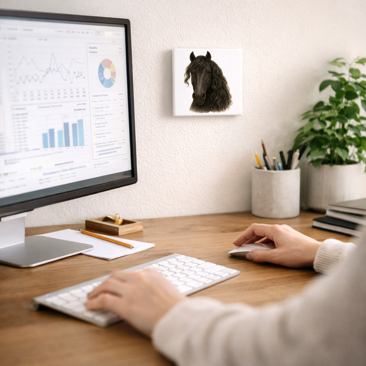 Prächtige Schönheiten Friese Portrait Pferde Holzbild in 10x10 cm zum Stellen oder Aufhängen