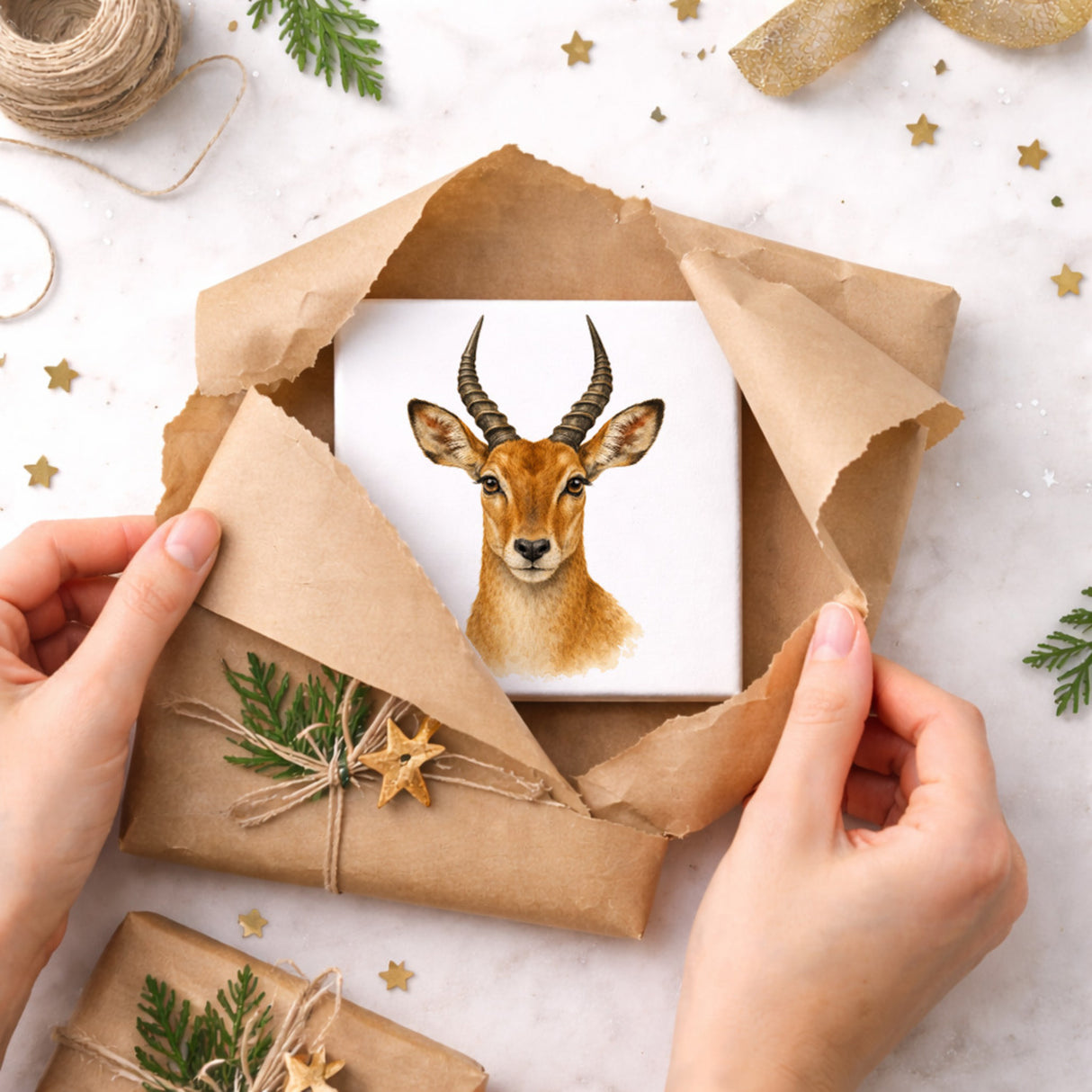 Tierische Eleganz Antilopenkopf Holzbild in 10x10 cm zum Stellen oder Aufhängen
