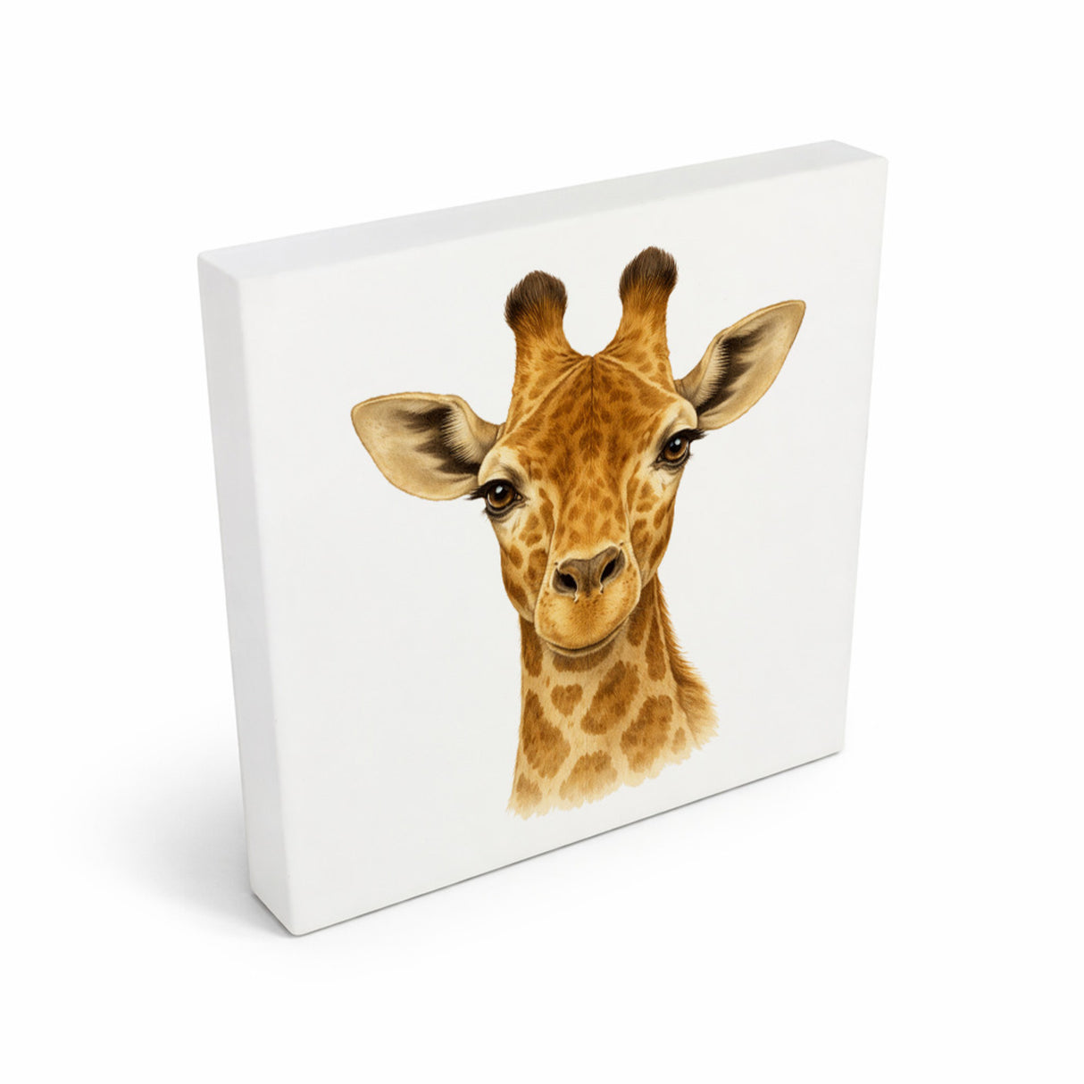Tierische Eleganz Giraffenportrait Holzbild in 10x10 cm zum Stellen oder Aufhängen