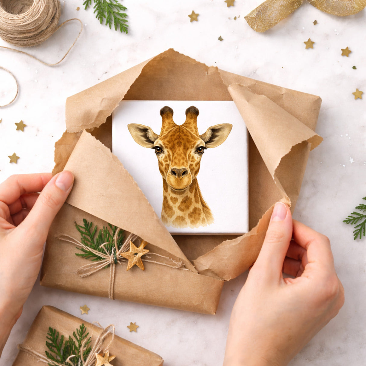 Tierische Eleganz Giraffenportrait Holzbild in 10x10 cm zum Stellen oder Aufhängen