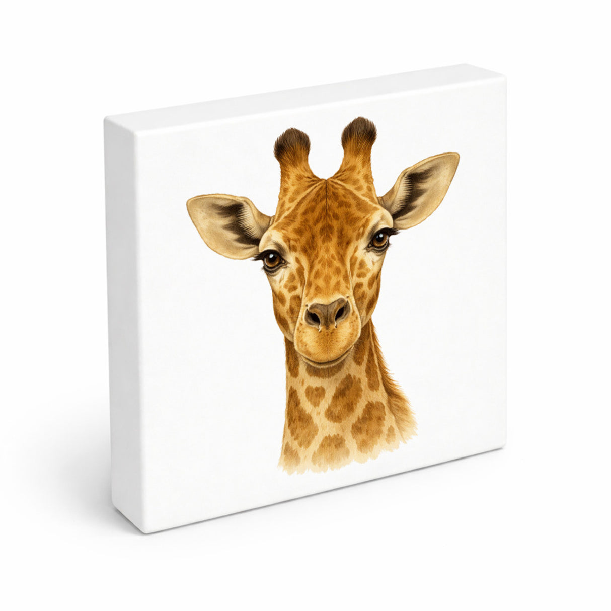 Tierische Eleganz Giraffenportrait Holzbild in 10x10 cm zum Stellen oder Aufhängen