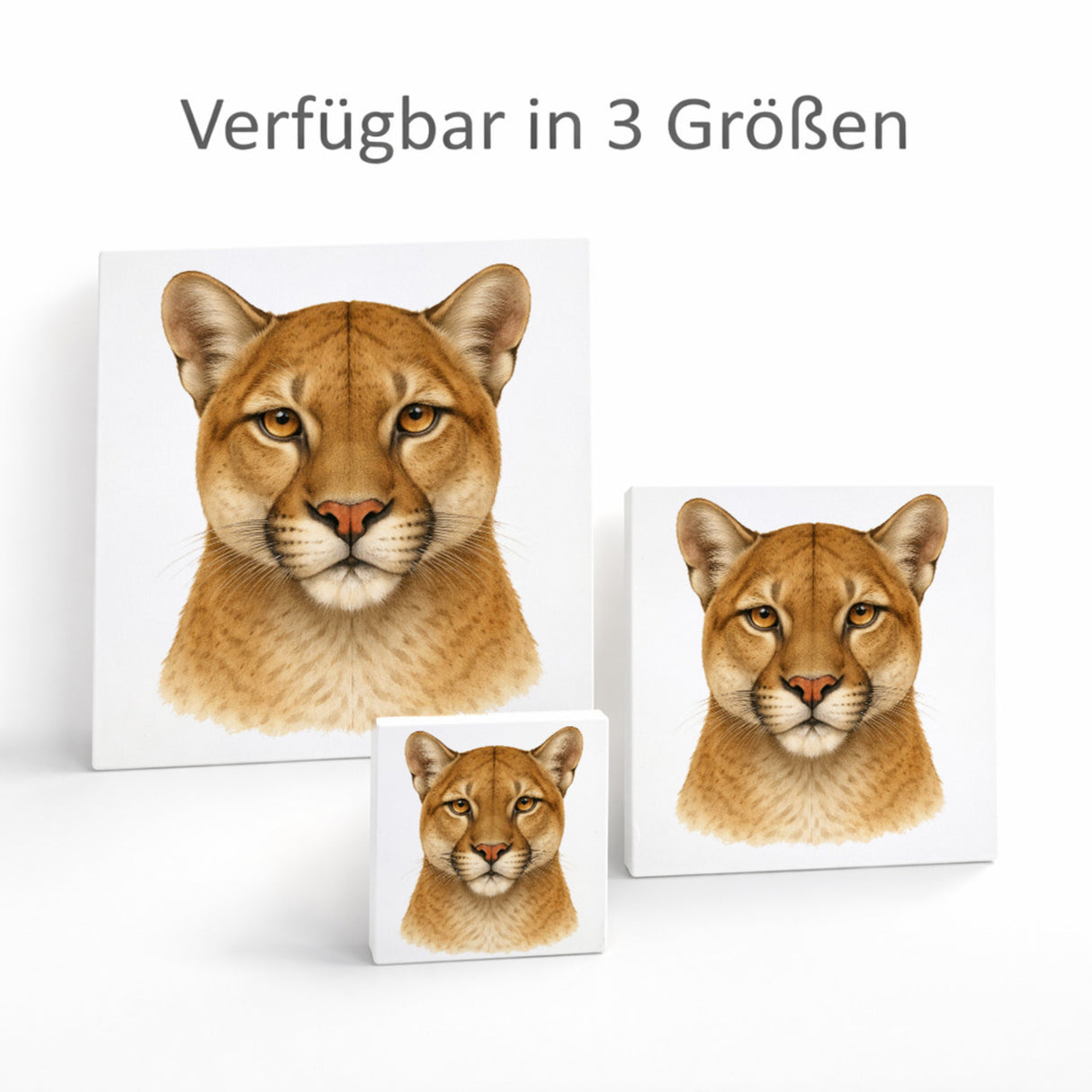 Raubtierblick Puma Porträt Holzbild in 10x10 cm zum Stellen oder Aufhängen