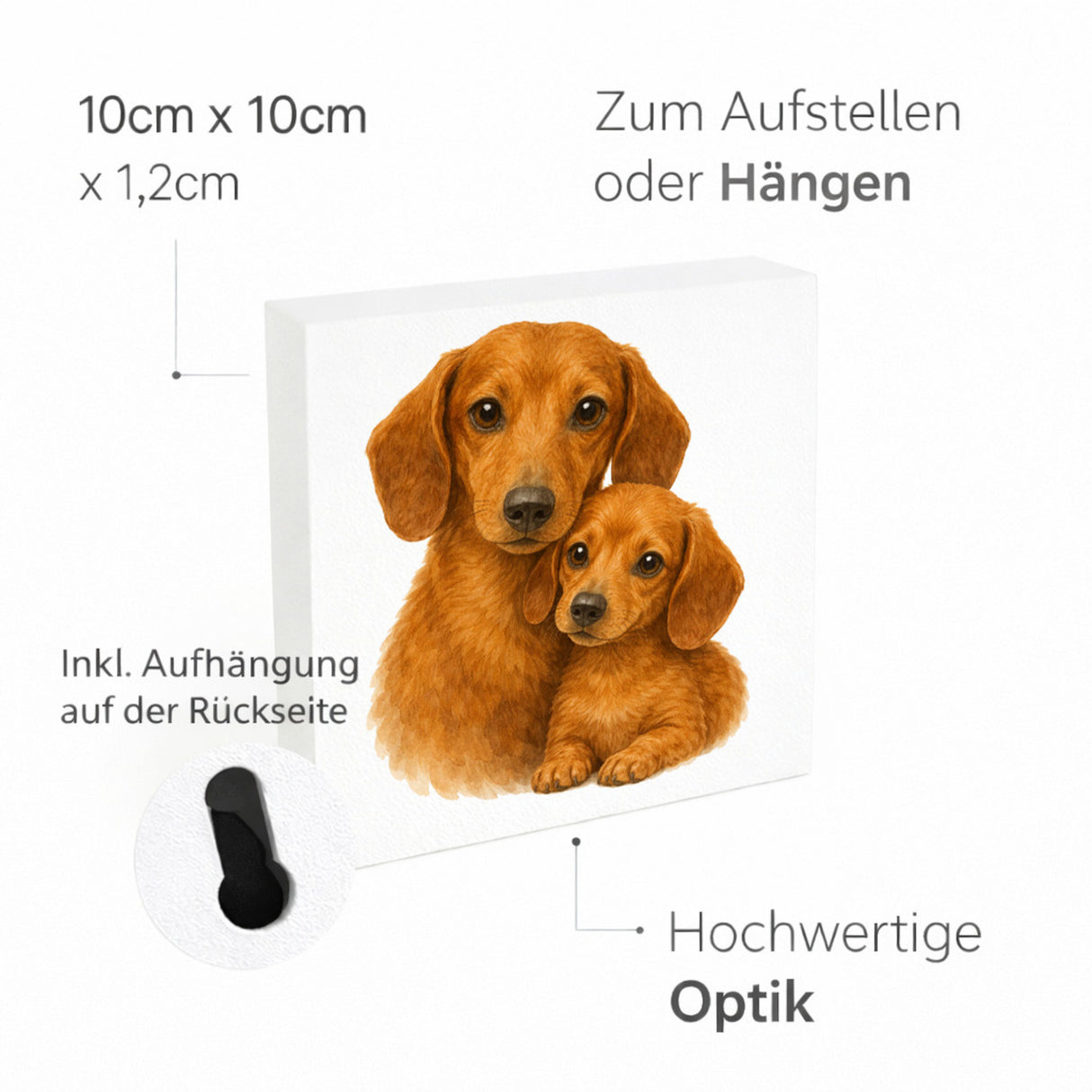 Dackelträume Dackel mit Welpe Holzbild in 10x10 cm zum Stellen oder Aufhängen