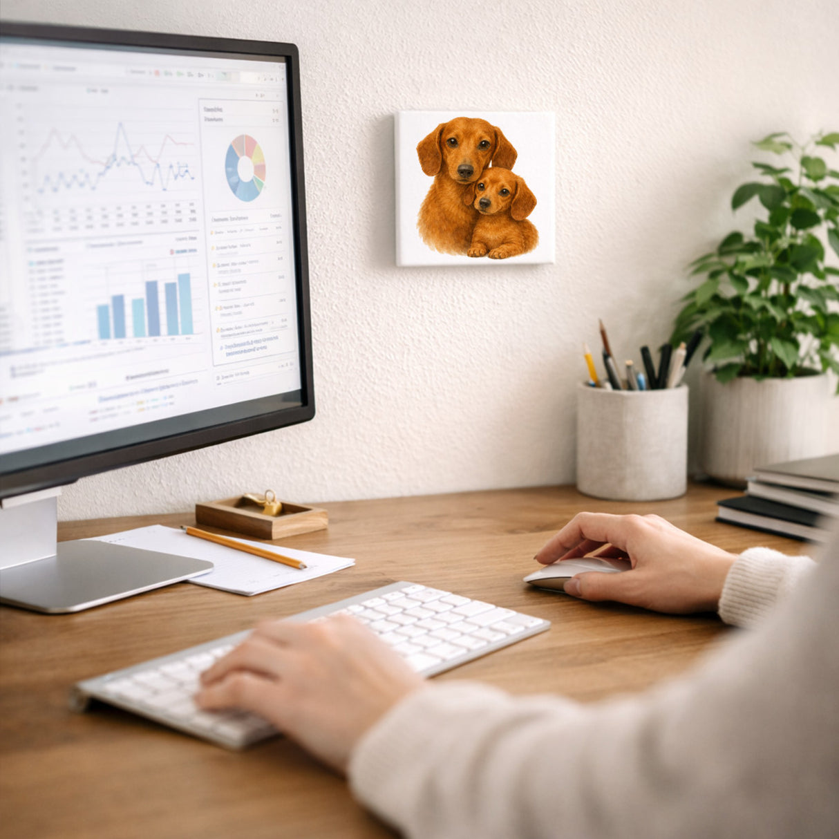 Dackelträume Dackel mit Welpe Holzbild in 10x10 cm zum Stellen oder Aufhängen