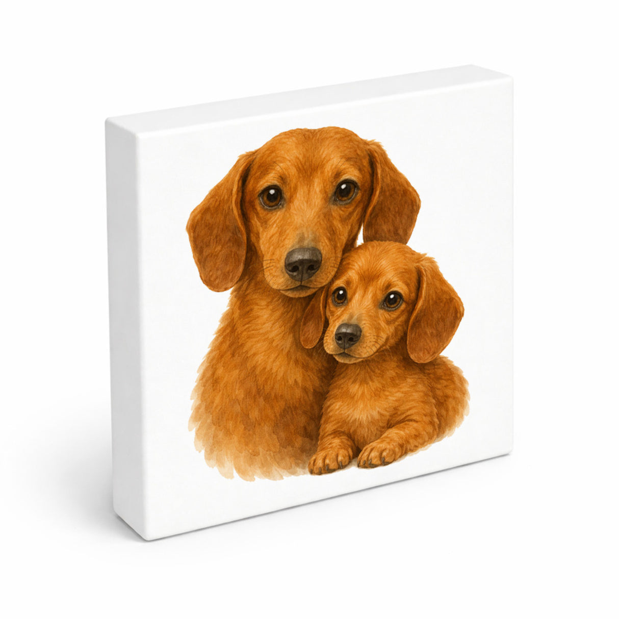 Dackelträume Dackel mit Welpe Holzbild in 10x10 cm zum Stellen oder Aufhängen