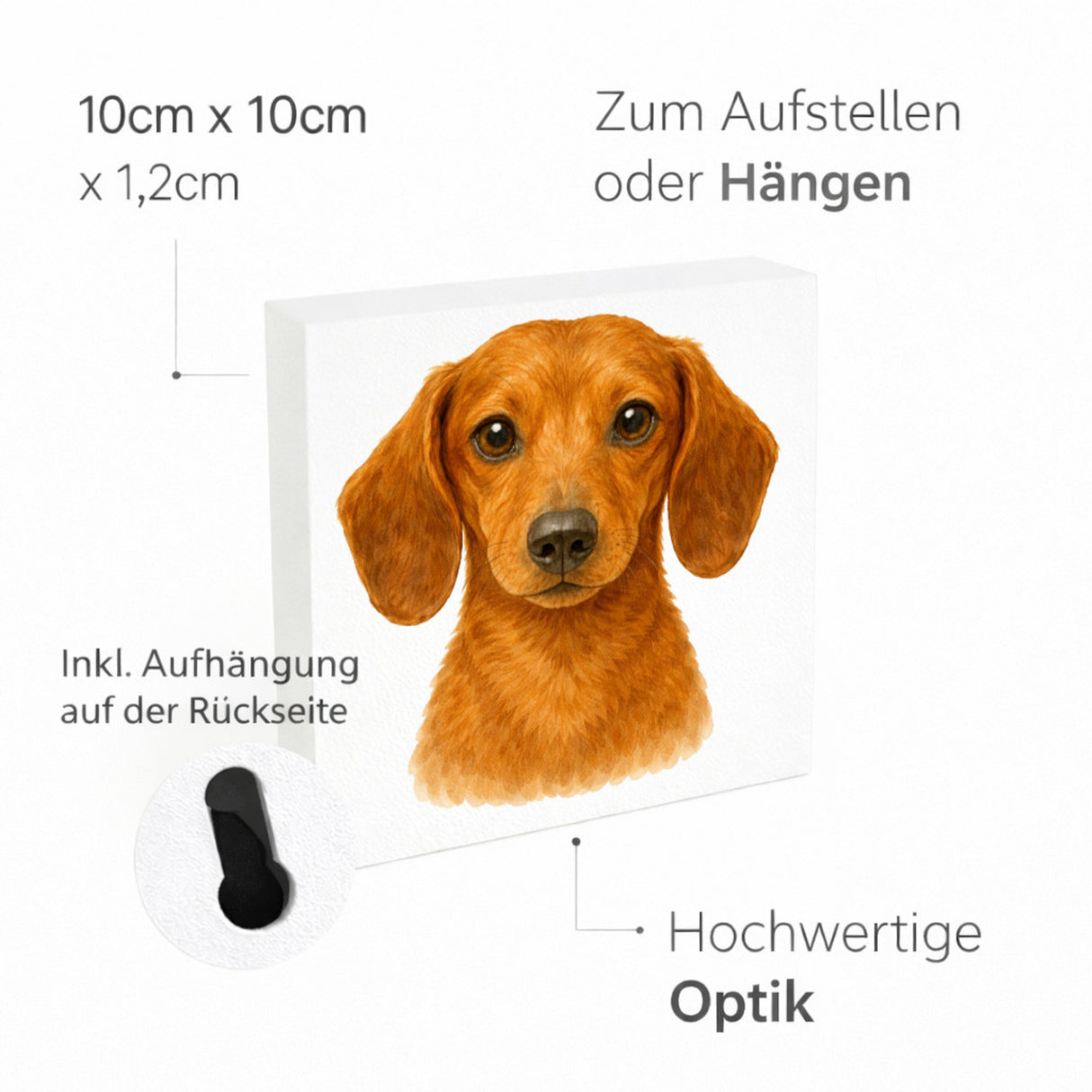 Dackelträume Dackel Portrait Holzbild in 10x10 cm zum Stellen oder Aufhängen