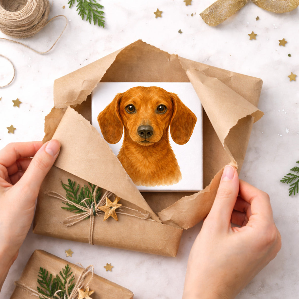 Dackelträume Dackel Portrait Holzbild in 10x10 cm zum Stellen oder Aufhängen