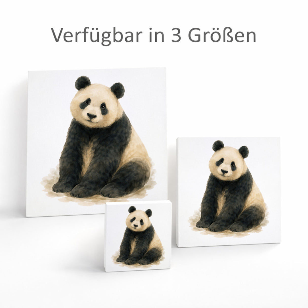Pandaglück sitzender Panda Holzbild in 10x10 cm zum Stellen oder Aufhängen