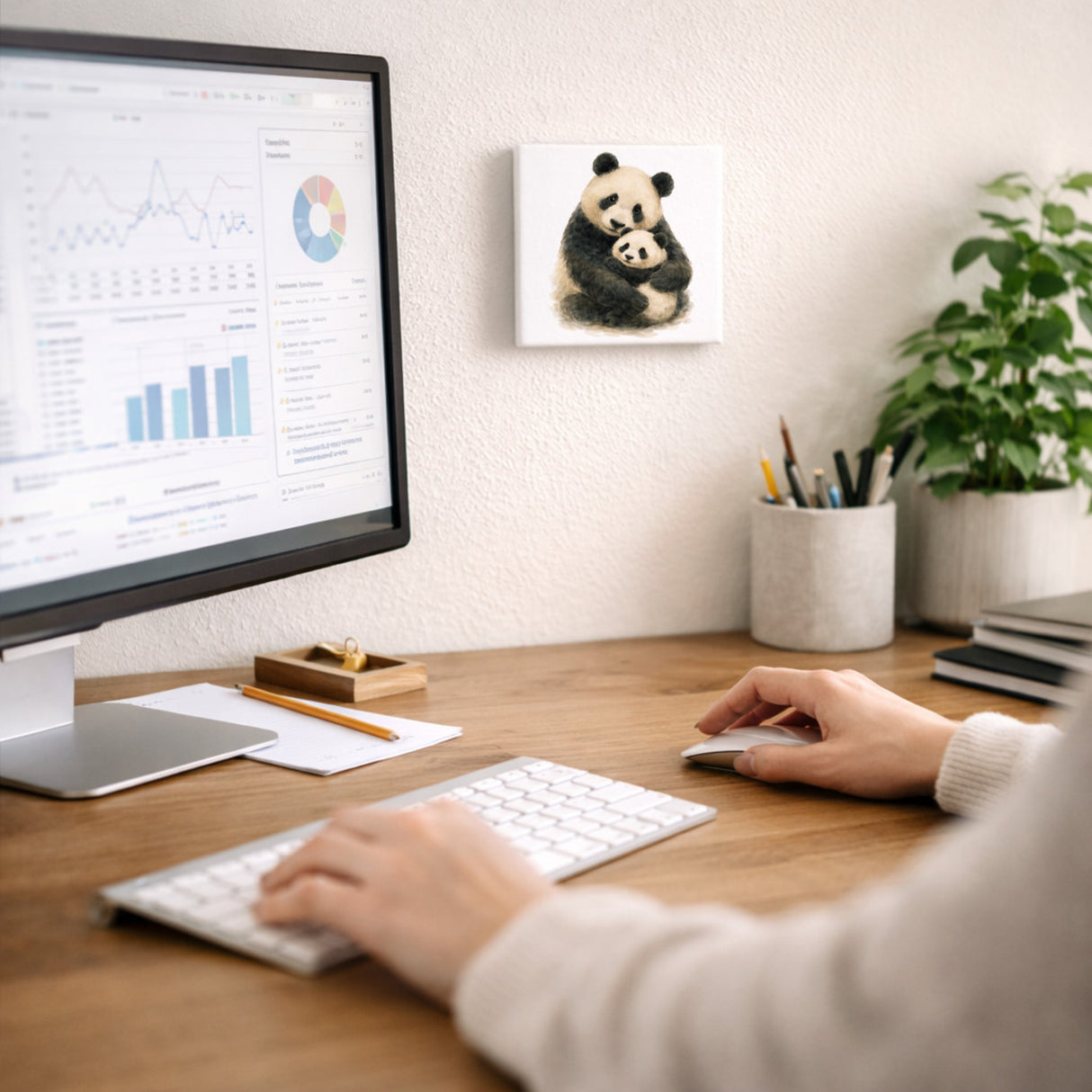 Pandaglück Panda Muttertier Holzbild in 10x10 cm zum Stellen oder Aufhängen