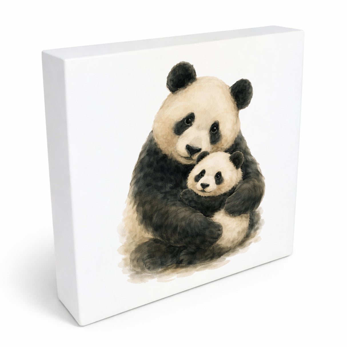 Pandaglück Panda Muttertier Holzbild in 10x10 cm zum Stellen oder Aufhängen