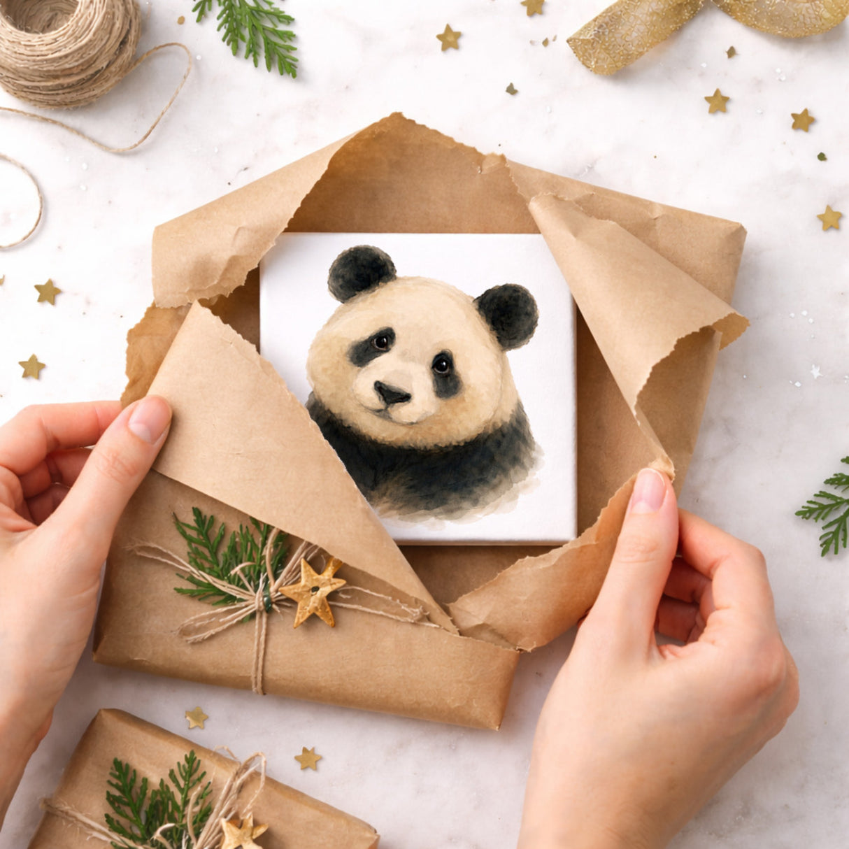 Pandaglück Panda Portrail Holzbild in 10x10 cm zum Stellen oder Aufhängen