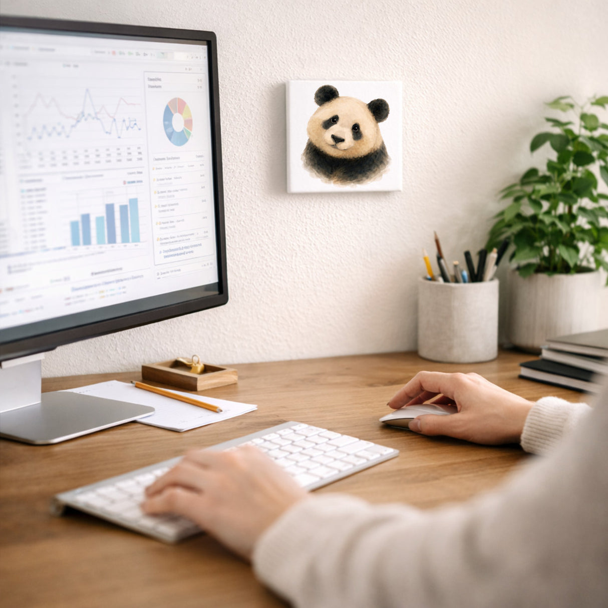 Pandaglück Panda Portrail Holzbild in 10x10 cm zum Stellen oder Aufhängen