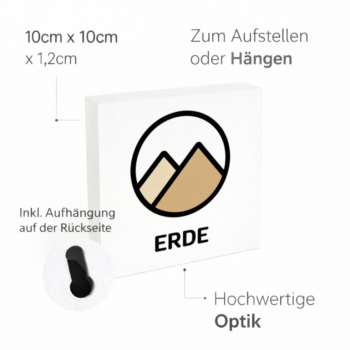 Natur Energie Berge Holzbild in 10x10 cm zum Stellen oder Aufhängen