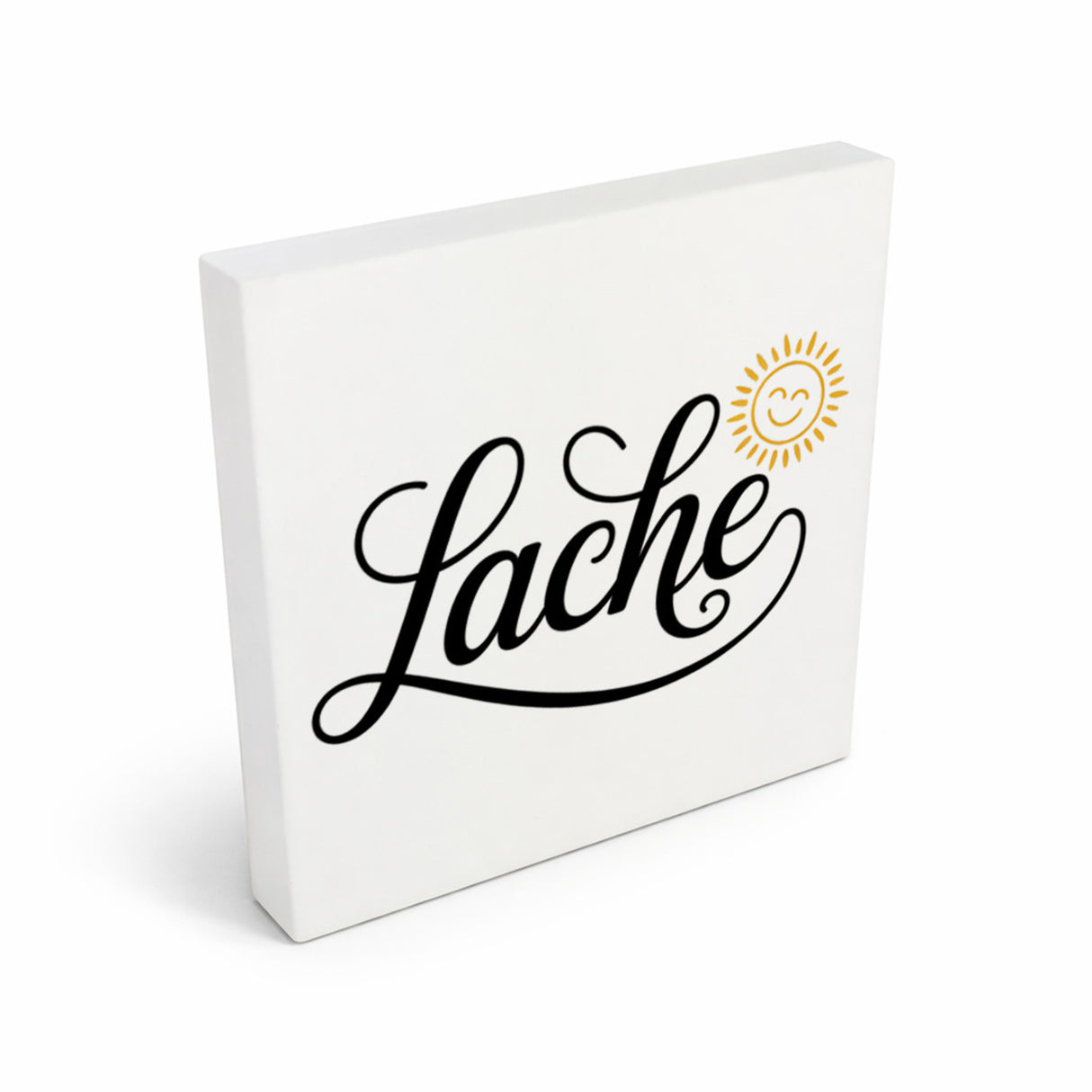 Lebensfreude Lache Holzbild in 10x10 cm zum Stellen oder Aufhängen