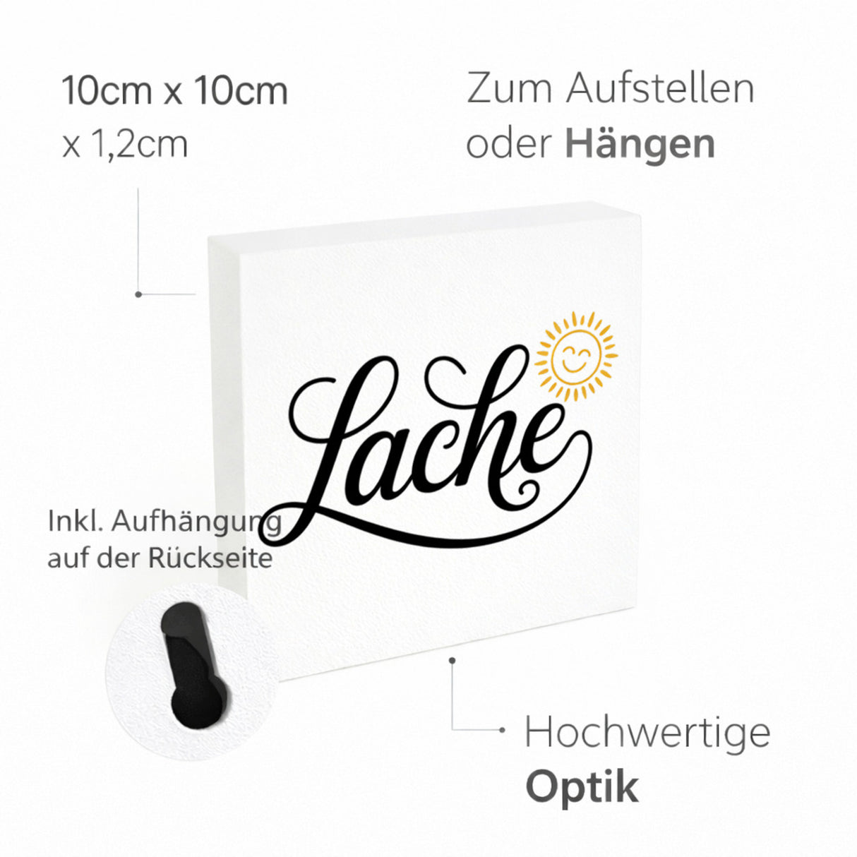 Lebensfreude Lache Holzbild in 10x10 cm zum Stellen oder Aufhängen