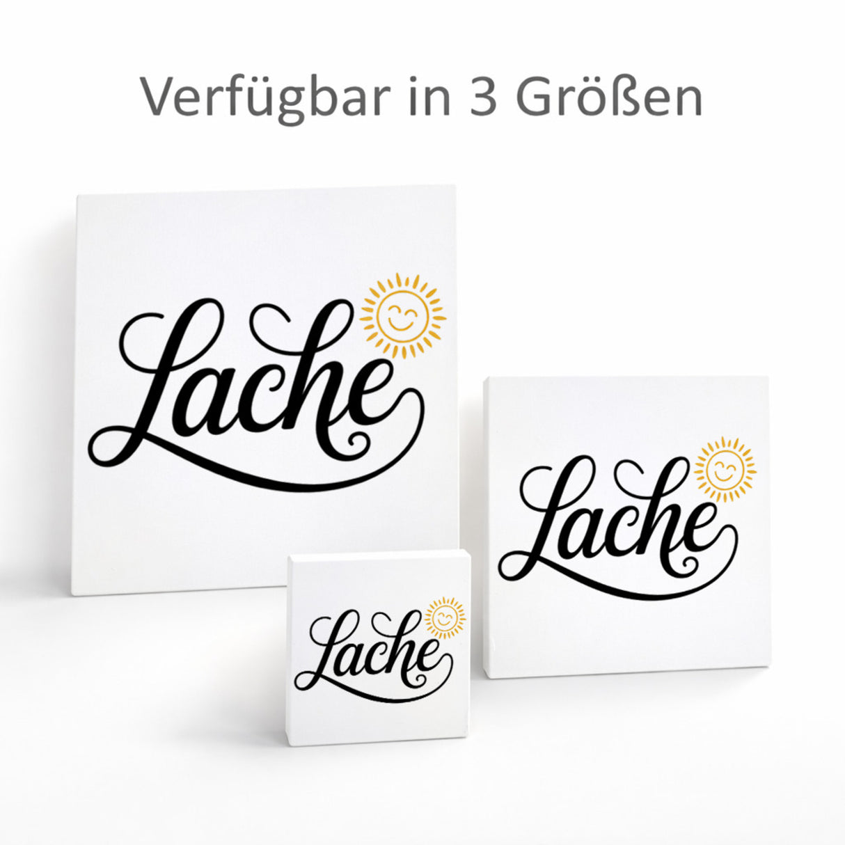 Lebensfreude Lache Holzbild in 10x10 cm zum Stellen oder Aufhängen