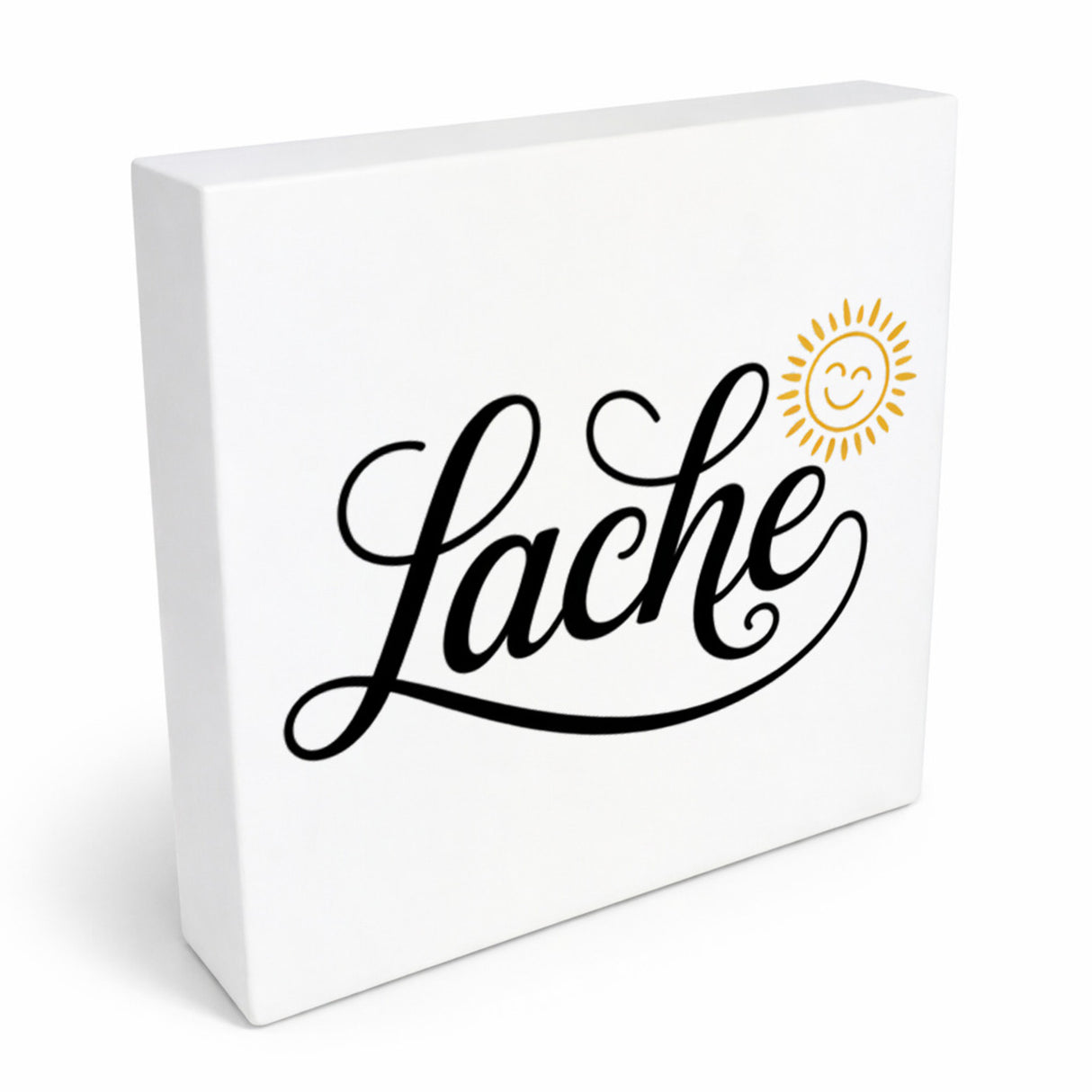 Lebensfreude Lache Holzbild in 10x10 cm zum Stellen oder Aufhängen