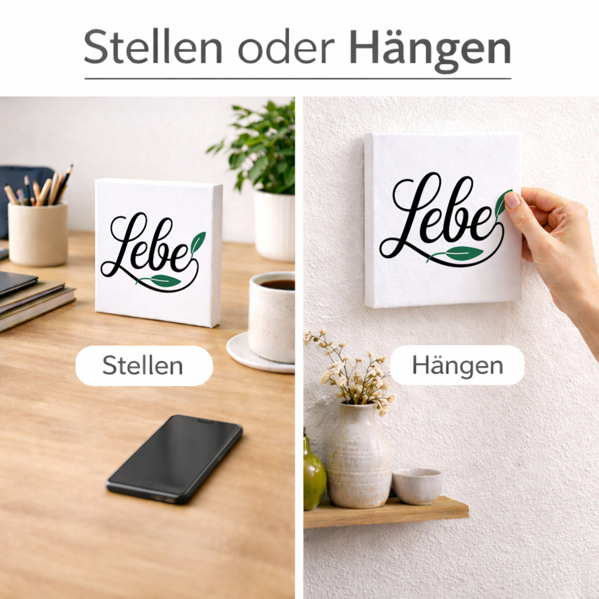 Lebensfreude Lebe Holzbild in 10x10 cm zum Stellen oder Aufhängen