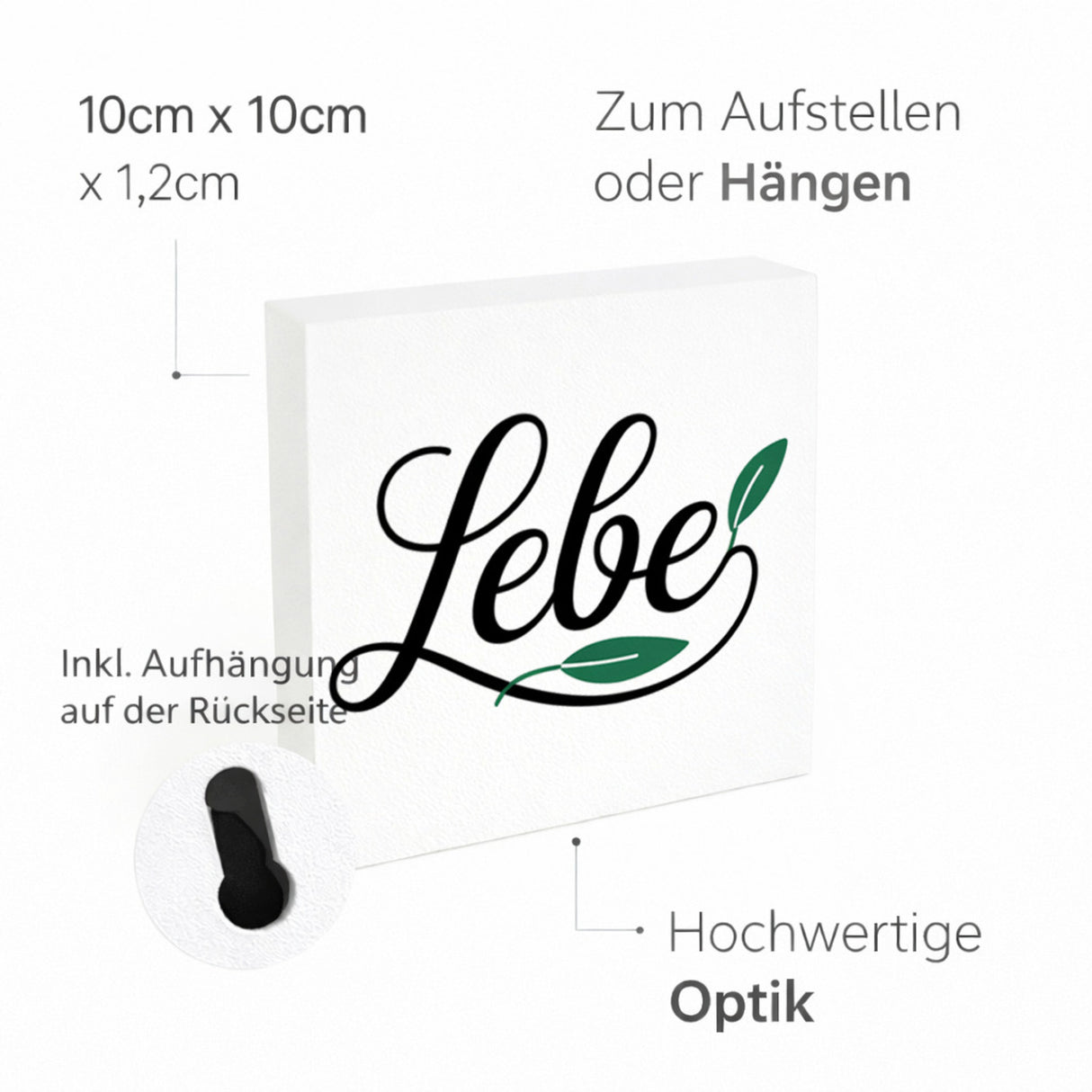 Lebensfreude Lebe Holzbild in 10x10 cm zum Stellen oder Aufhängen