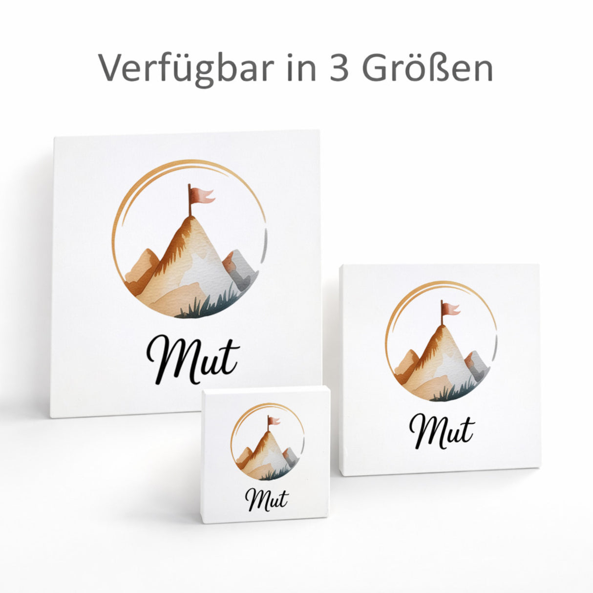 Seelenstärke Berggipfel Holzbild in 10x10 cm zum Stellen oder Aufhängen