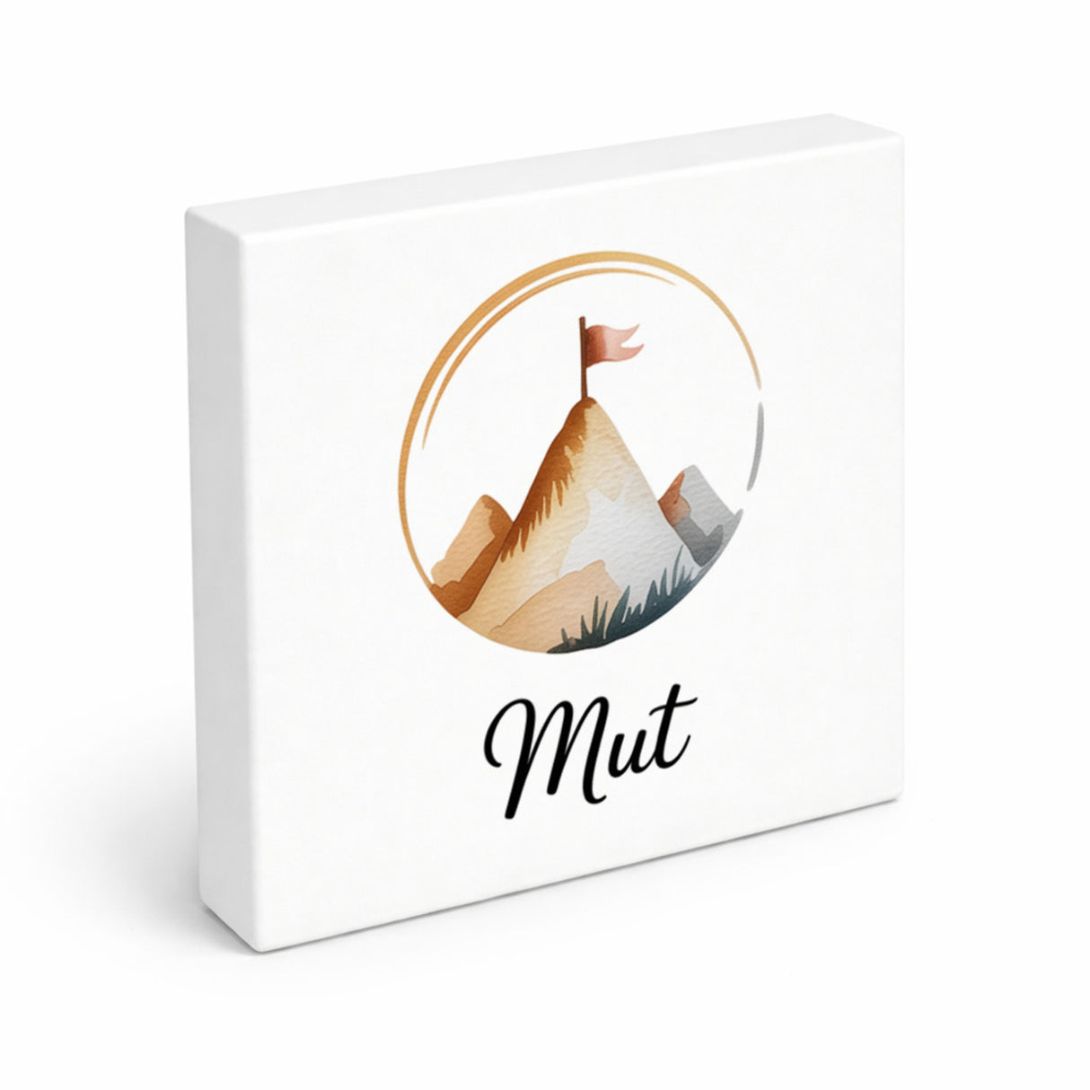 Seelenstärke Berggipfel Holzbild in 10x10 cm zum Stellen oder Aufhängen