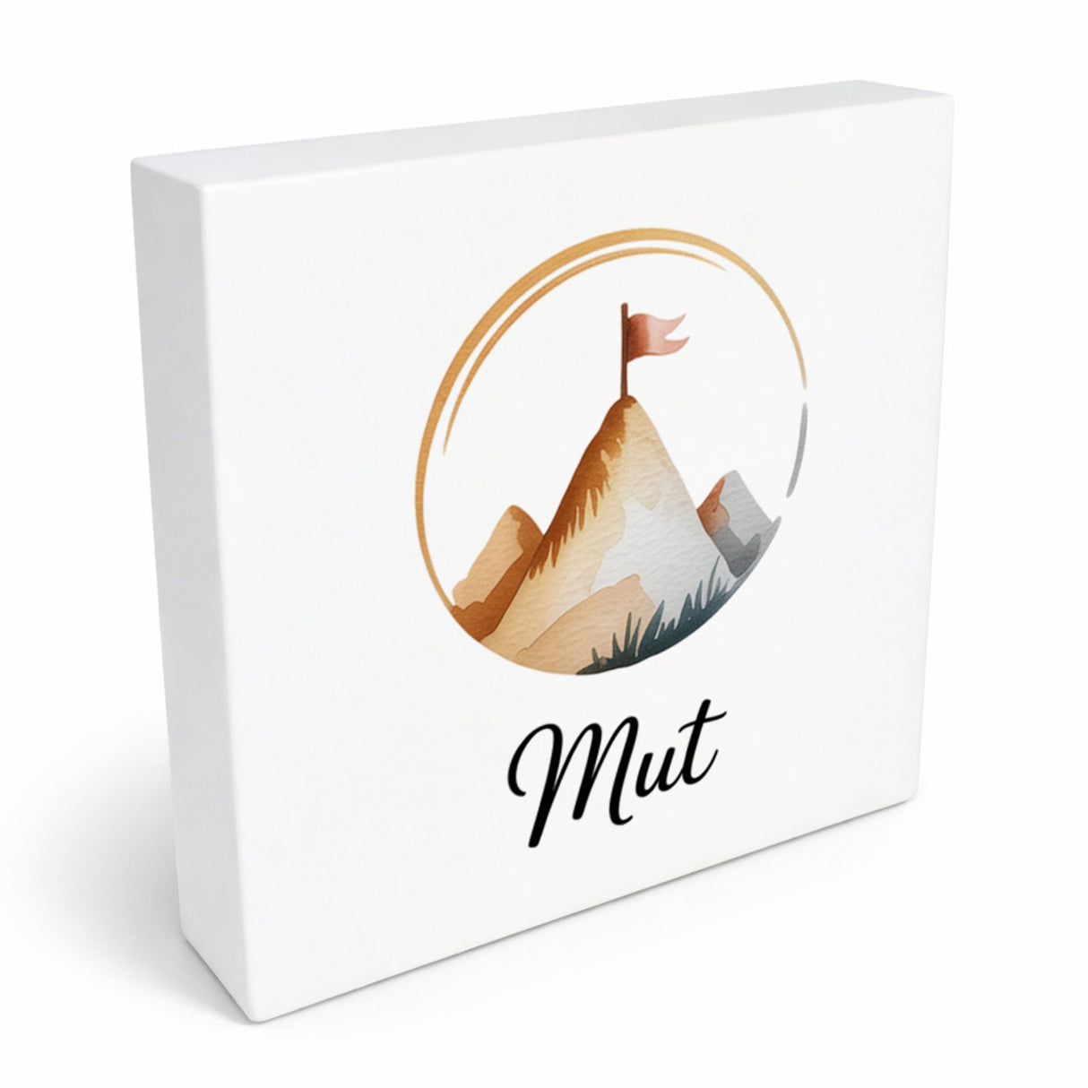 Seelenstärke Berggipfel Holzbild in 10x10 cm zum Stellen oder Aufhängen