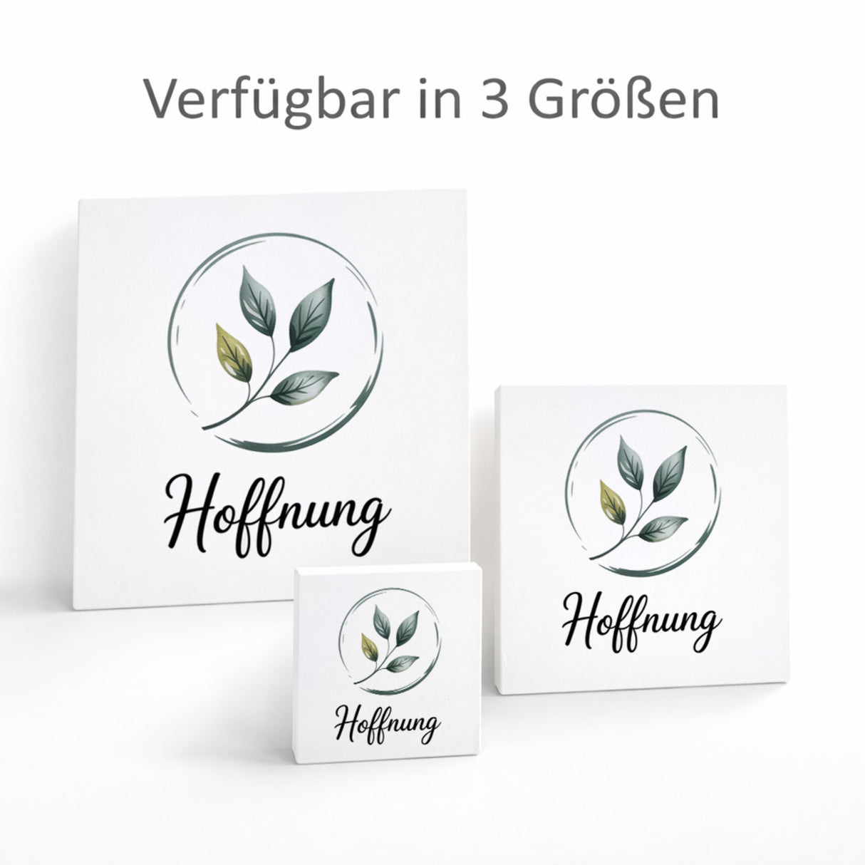 Seelenstärke Blattzweig Holzbild in 10x10 cm zum Stellen oder Aufhängen