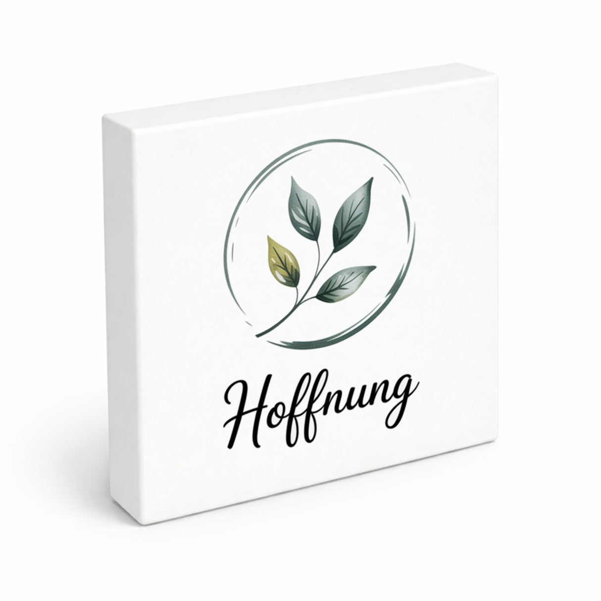 Seelenstärke Blattzweig Holzbild in 10x10 cm zum Stellen oder Aufhängen