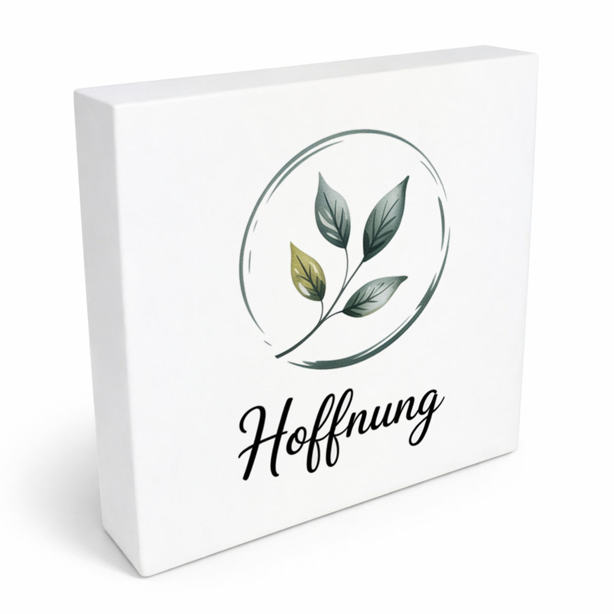 Seelenstärke Blattzweig Holzbild in 10x10 cm zum Stellen oder Aufhängen