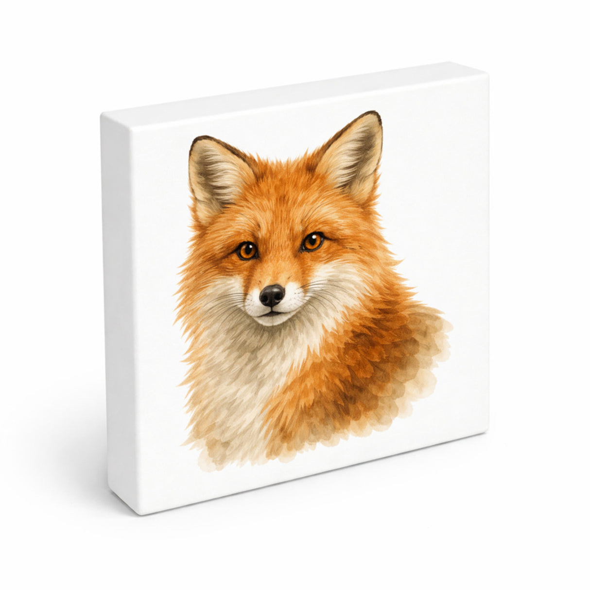 Wild Eyes Fuchs Porträt Holzbild in 10x10 cm zum Stellen oder Aufhängen