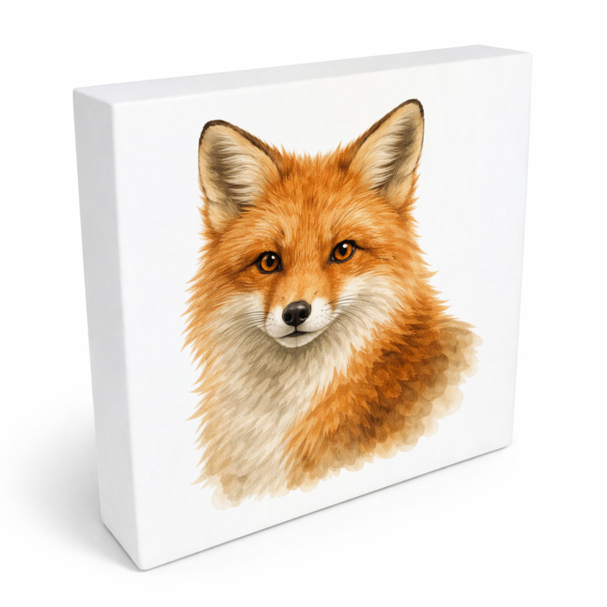 Wild Eyes Fuchs Porträt Holzbild in 10x10 cm zum Stellen oder Aufhängen