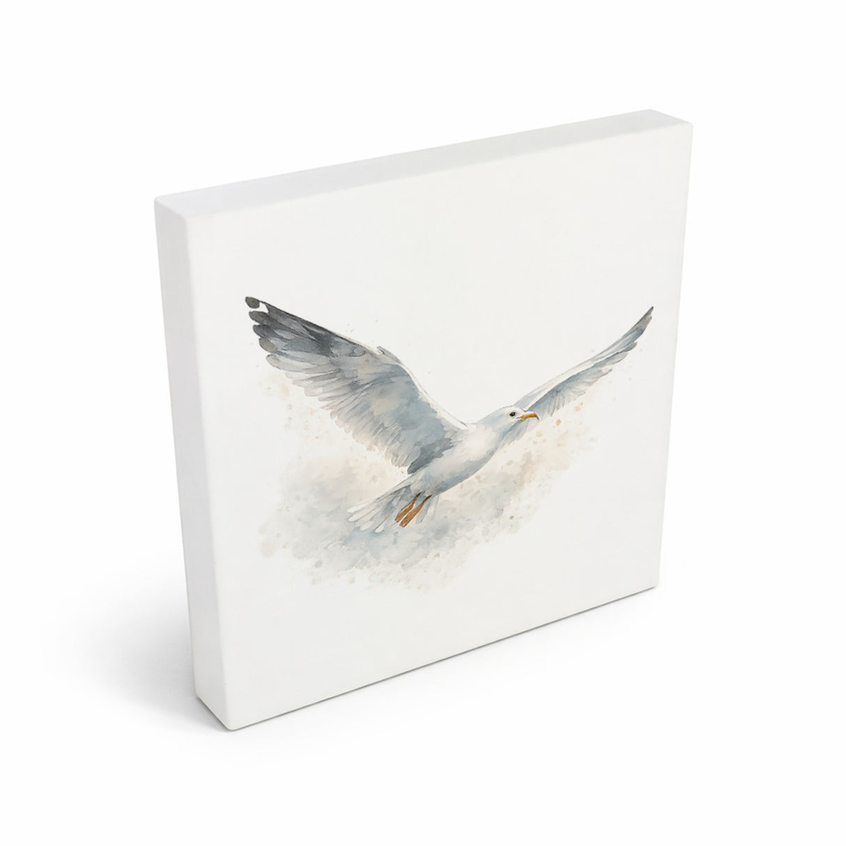 Küstenklänge Möwe Holzbild in 10x10 cm zum Stellen oder Aufhängen