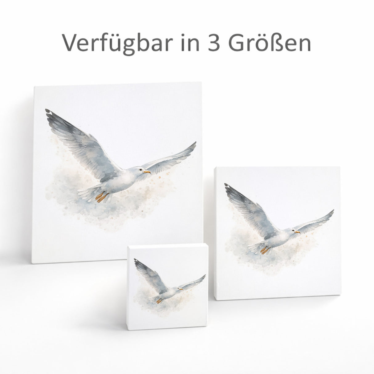 Küstenklänge Möwe Holzbild in 10x10 cm zum Stellen oder Aufhängen